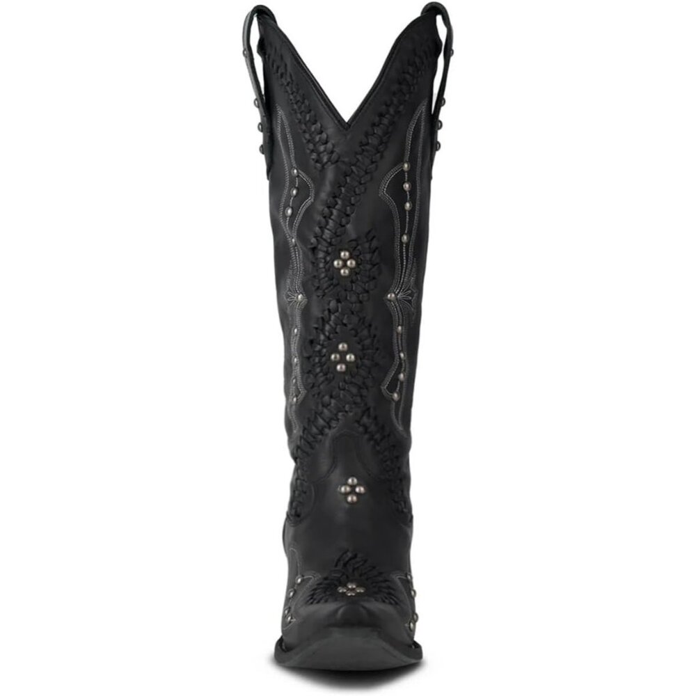 Women's Black Leather Embroidery Knee High Western Cowgirl Boots Lightweight - Picture 3 of 6